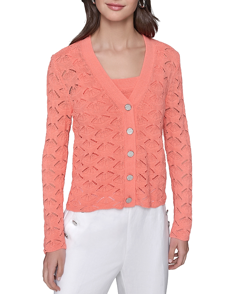 Karl Lagerfeld Paris Fan Detail Button Up Sweater