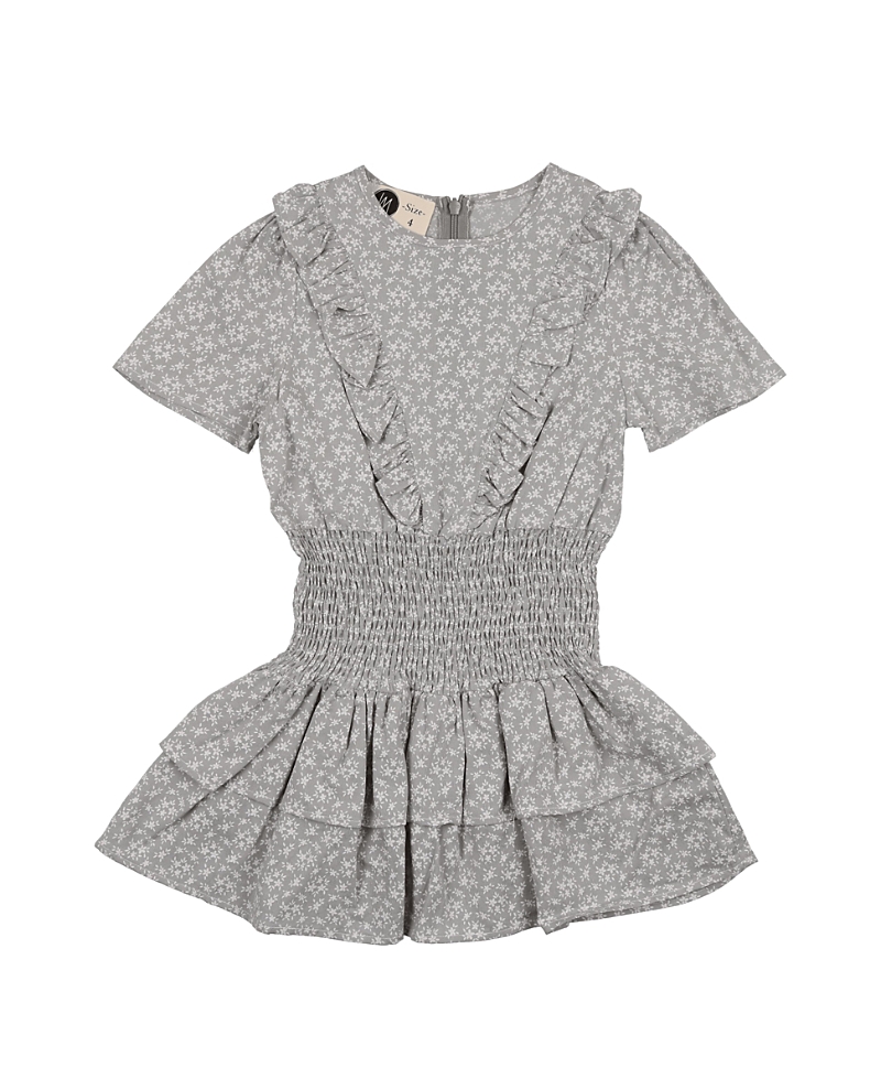 Maniere Girls' Textured Floral Short Sleeve Dress - Little Kid, Big Kid