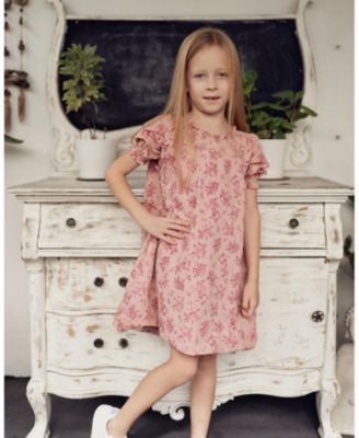 Girls' Smocked Floral Short Sleeve Dress - Little Kid