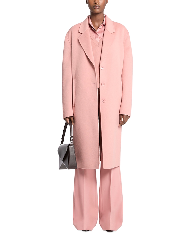 Michael Kors Single-breasted Wool Long Slouch Coat In Pink