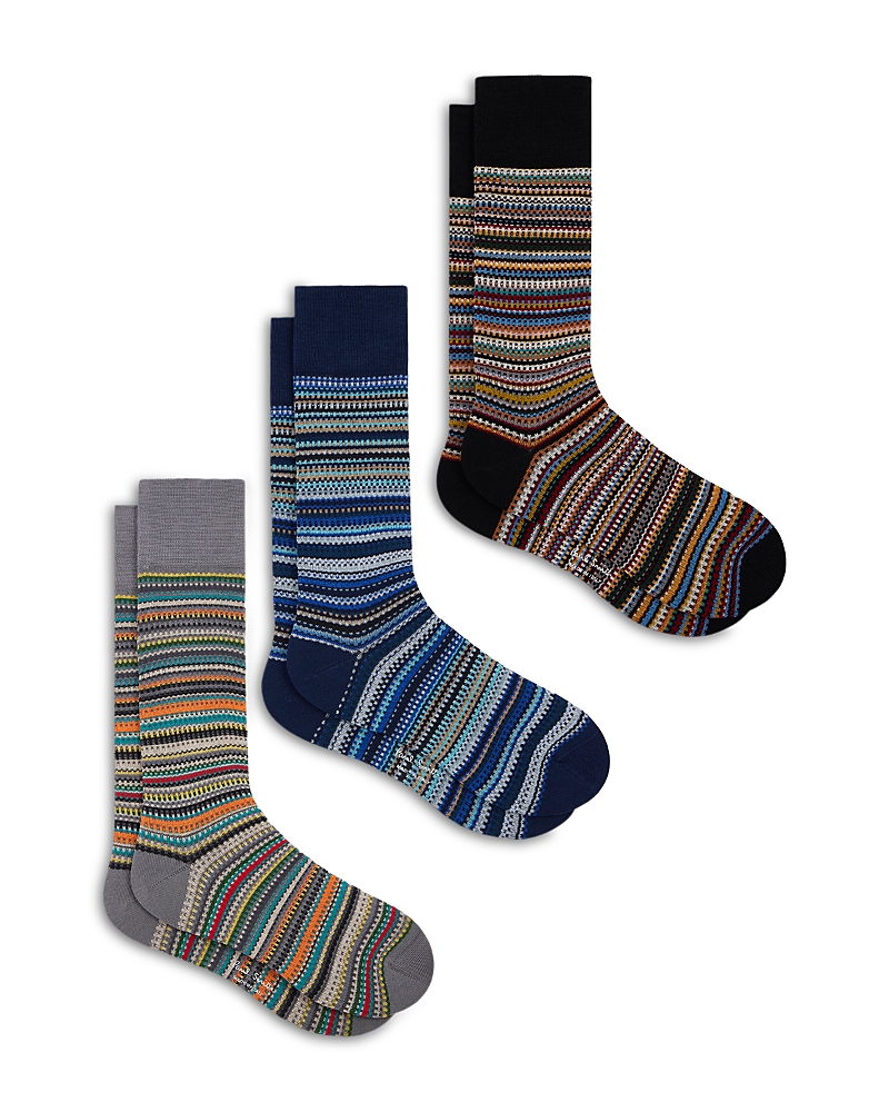 Paul Smith Three-pack Striped Cotton-blend Socks In Multi