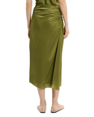 Ruched Midi Skirt in Crushed Satin
