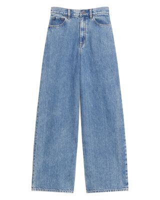 High Waisted Wide Leg Jeans in Ice Blue Cotton-Blend