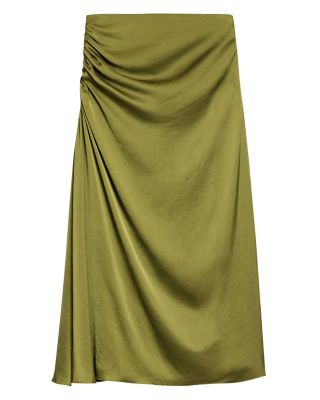 Ruched Midi Skirt in Crushed Satin