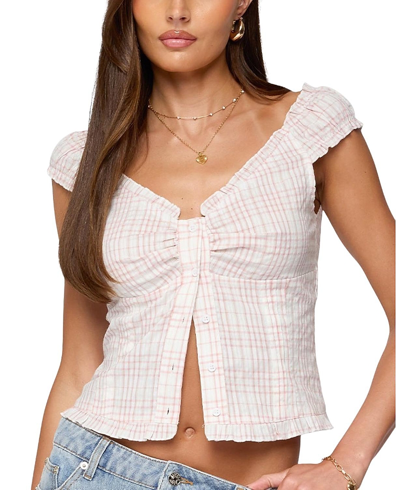 Edikted Dolsy Plaid Button Up Top