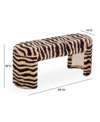 Zebra Brown Striped Tufted Bench