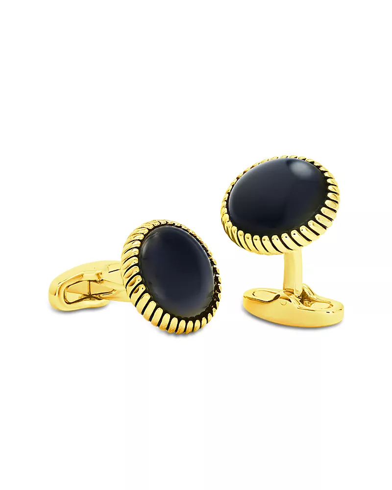 Link Up Round Onyx Rope Border Cufflinks