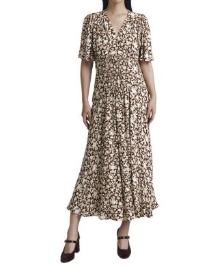 Minnie Crepe Printed Shirred Tea Dress