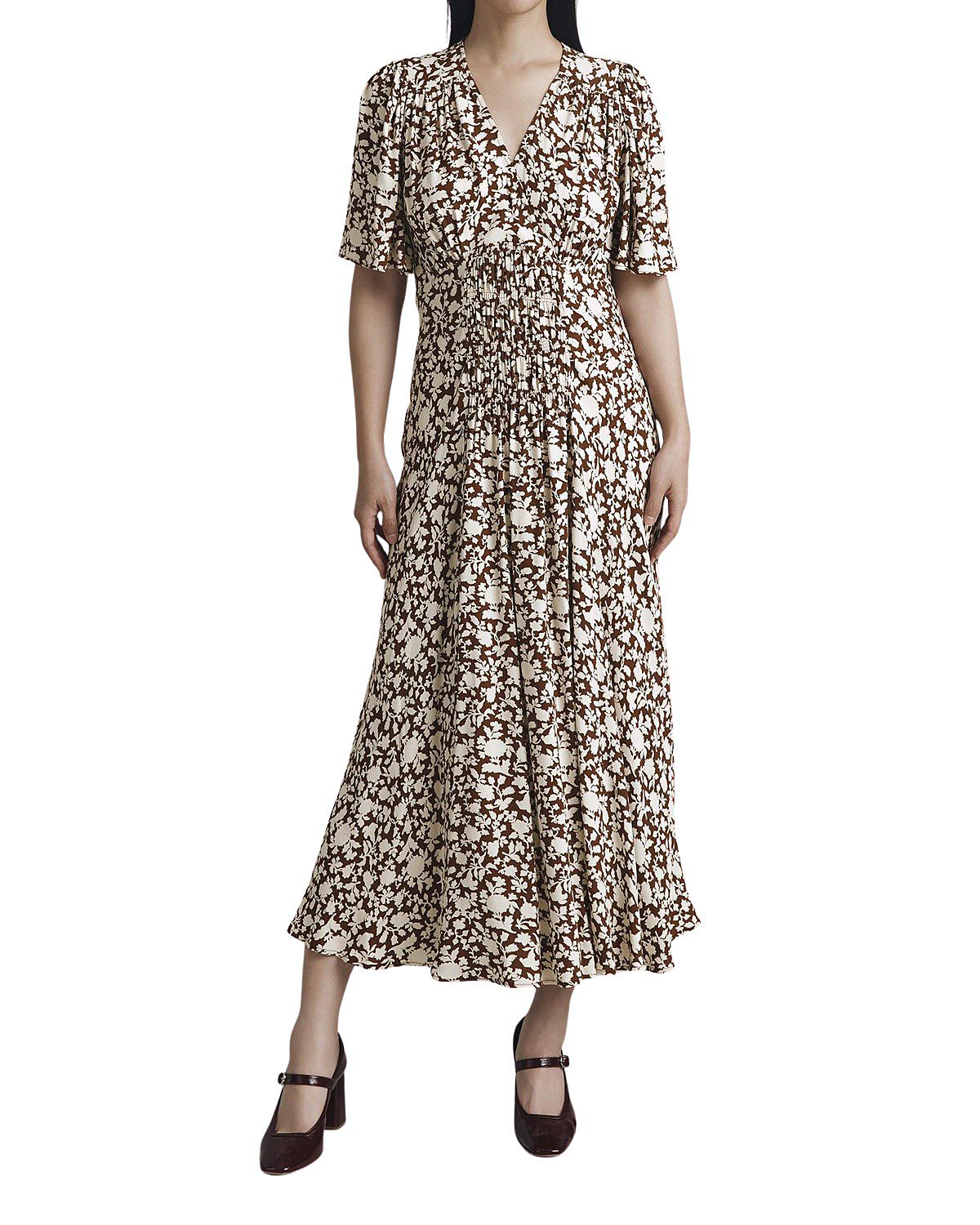 Ghost London Minnie Crepe Printed Shirred Tea Dress