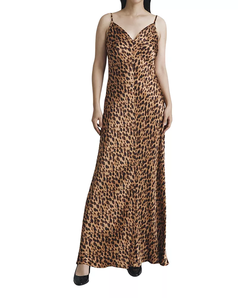 Ghost London Eden Leopard Satin Maxi Slip Dress