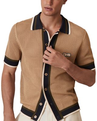 REISS - CHE CRUSOE Crochet Contrast Trim Button Shirt