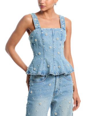 STEVE MADDEN - Fiorella Embellished Denim Top