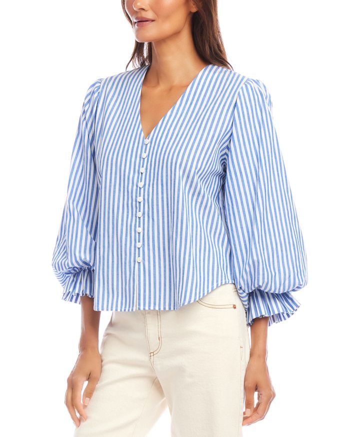 Stripe Layered Sleeve Shirred Blouse