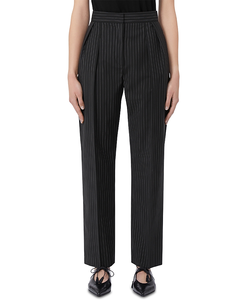 Max Mara Tailored Pinstripe Trousers With High Waist And Pleated Front In Black