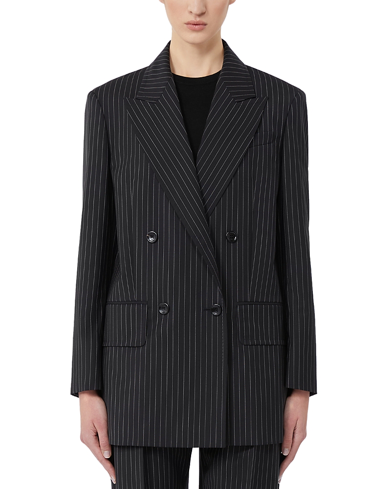 Max Mara Double-breasted Wool Jacket With Pinstripe Design In Black