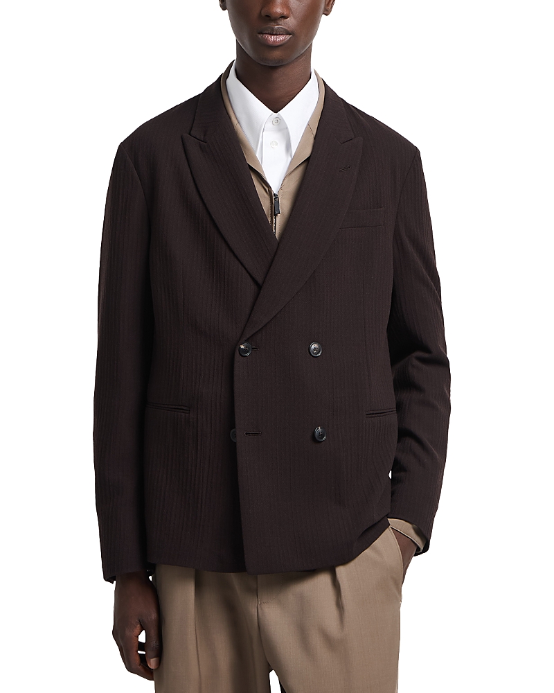 Emporio Armani Double Breasted Peak Lapel Blazer In Brown