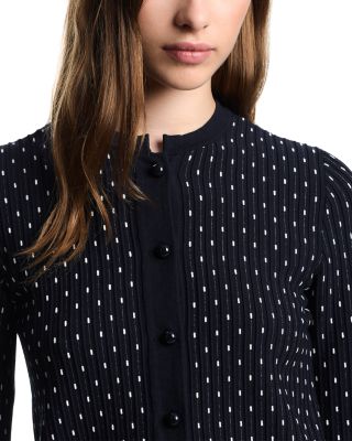 Striped and Polka Dot Jacquard Motif Cardigan Sweater