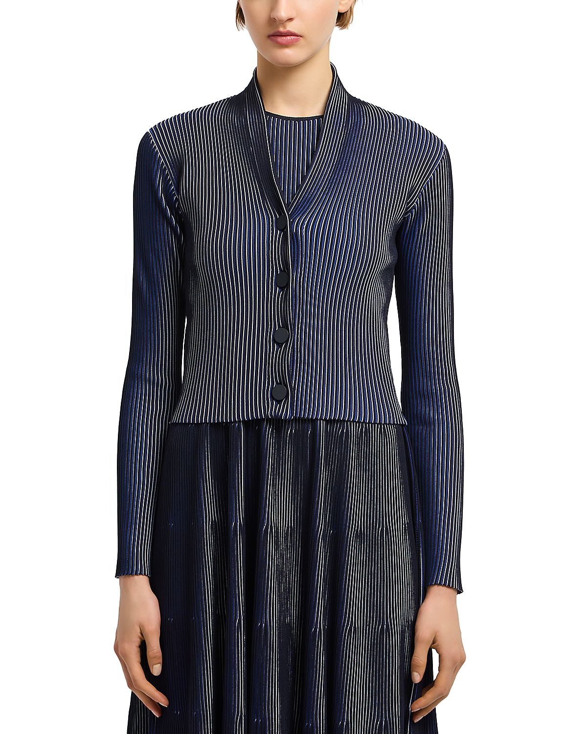 Emporio Armani Bicolor Ribbed Striped Cardigan Sweater