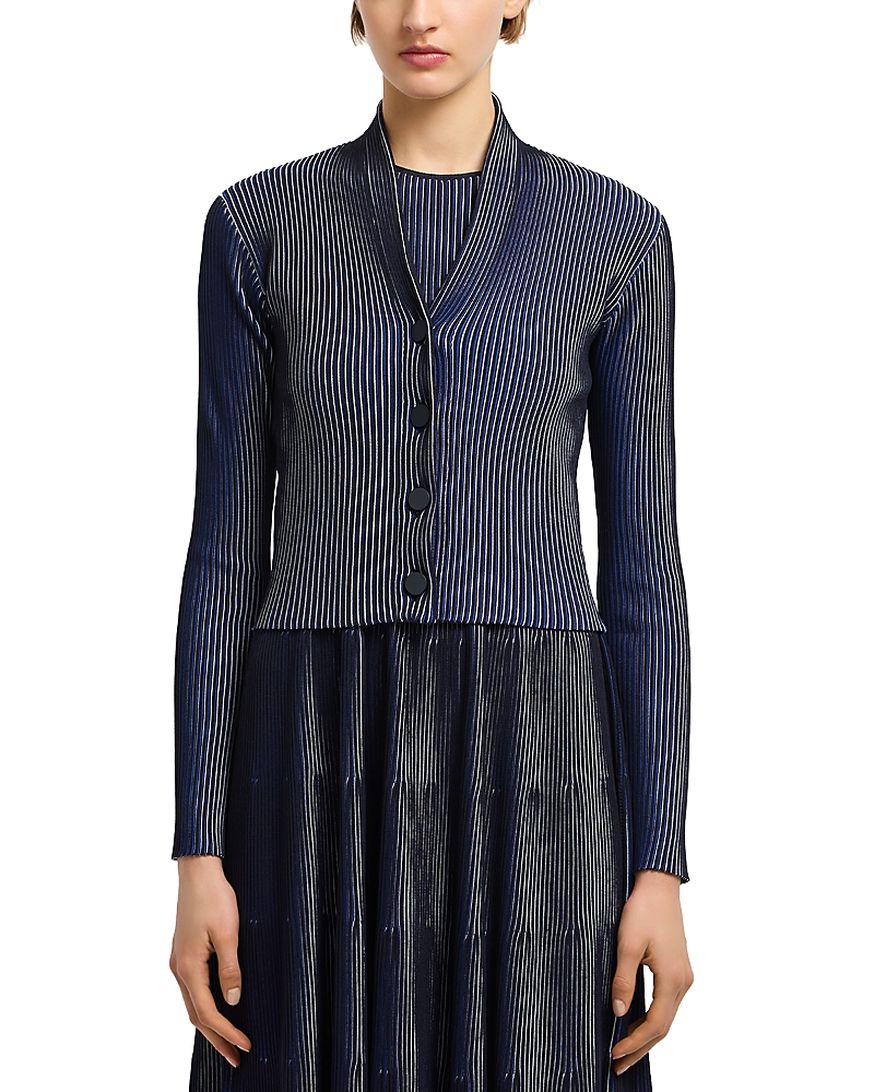 Emporio Armani Bicolor Ribbed Striped Cardigan Sweater In Blue