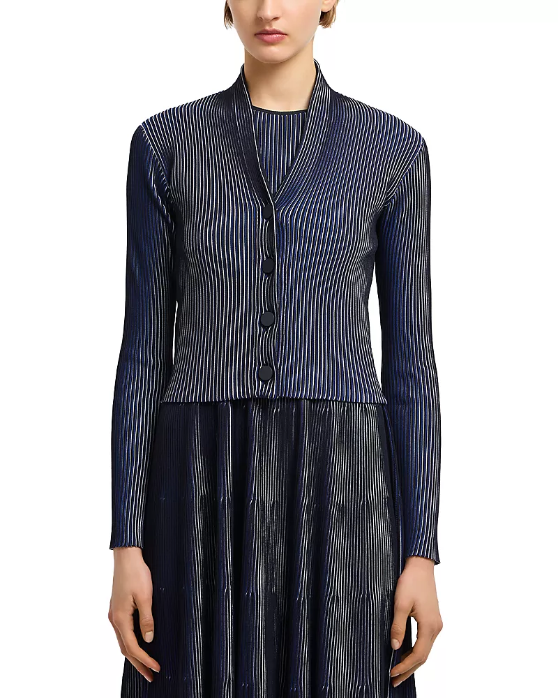Emporio Armani Bicolor Ribbed Striped Cardigan Sweater