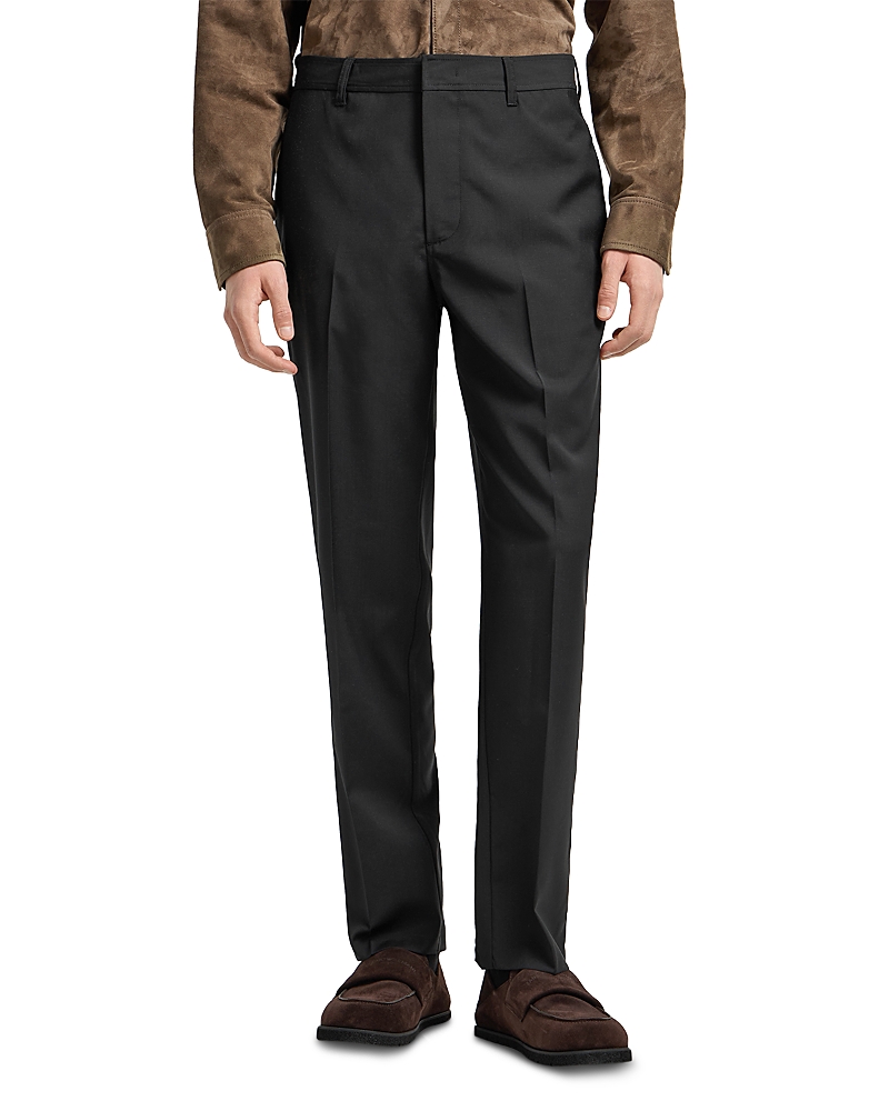 Emporio Armani Regular Fit Wool Trousers In Black