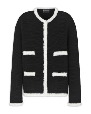 Ottoman Stitch Knit Jacket with Fringe Hems