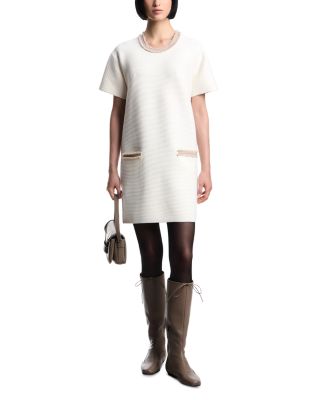 Ottoman Stitch Knit Dress with Fringe Details