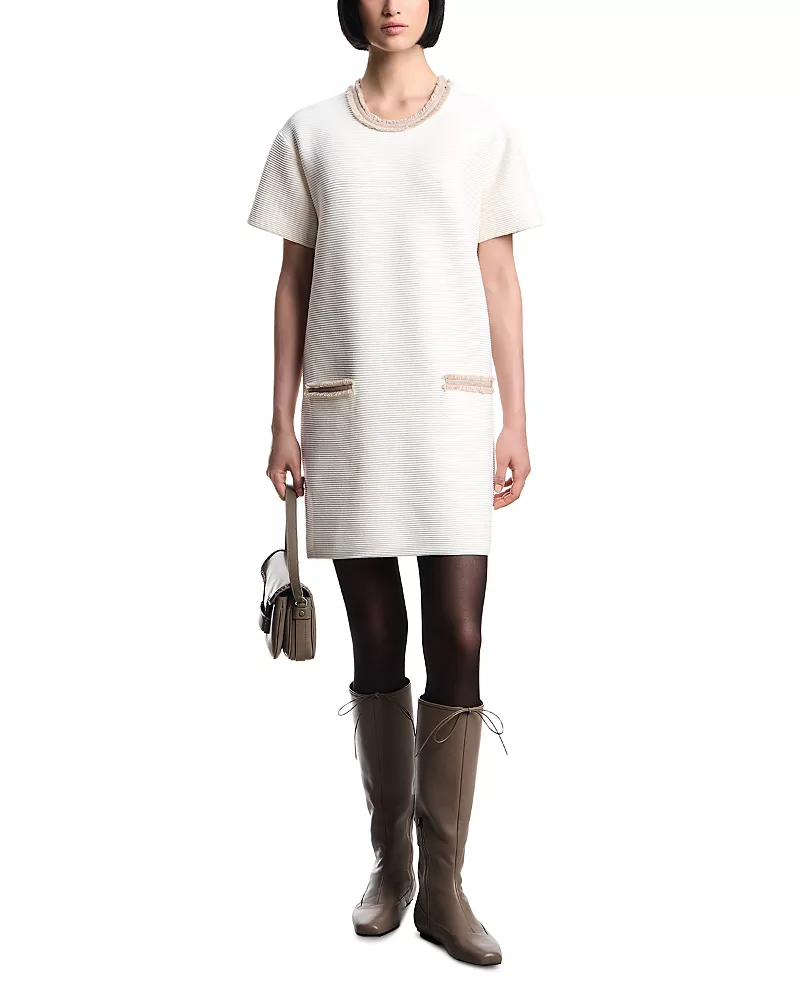 Emporio Armani Ottoman Stitch Knit Dress with Fringe Details