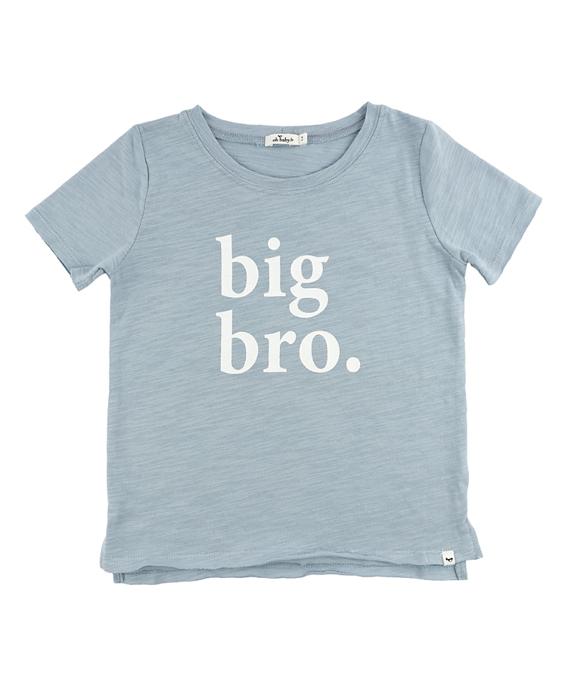 Oh Baby ! "big Bro." Cotton Slub Raw Edge Tee White Ink In Gray