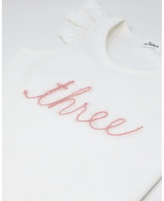 Girls' Flutter Sleeve "three" Pink Sparkle Embroidered Tank - Little Kid