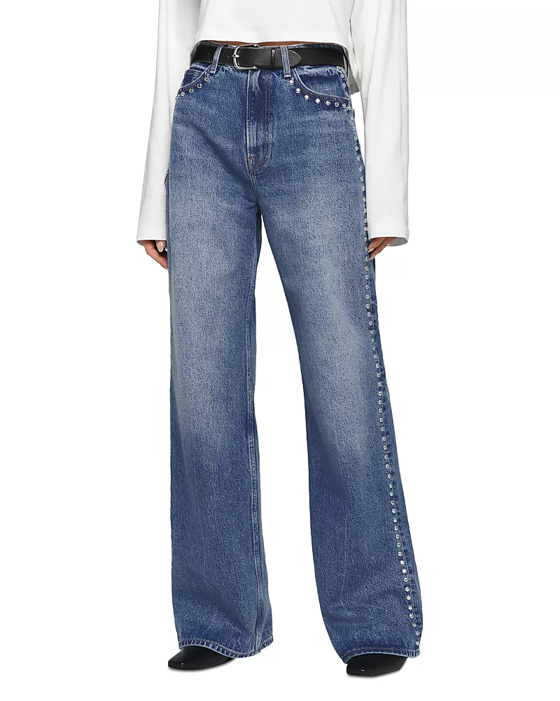 Reformation Cary High Rise Slouchy Jeans in Chesapeake Studded