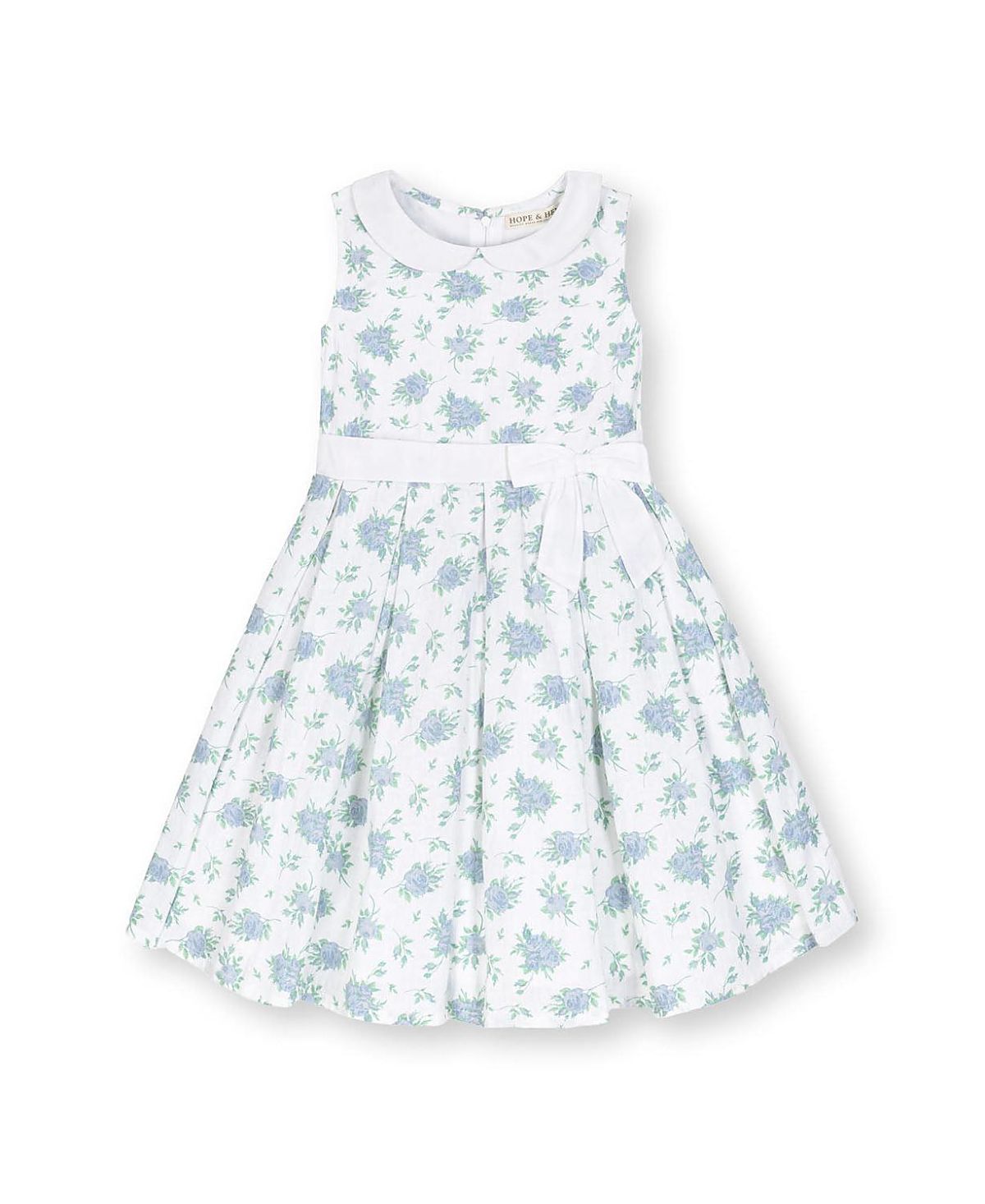 Hope & Henry Heirloom Girls' Linen Sleeveless Peter Pan Collar Tea Dress with Waist Sash - Little Kid, Big Kid