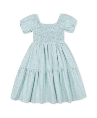 Hope & Henry - Girls' Linen Smocked Short Bubble Sleeve Dress - Little Kid, Big Kid