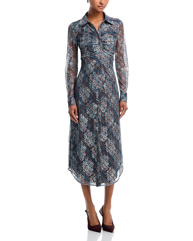 Ramy Brook Wyatt Plaid Button Front Midi Dress In Blue