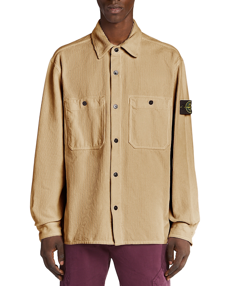 Stone Island Corduroy Overshirt With Badge And Pockets In Neutral