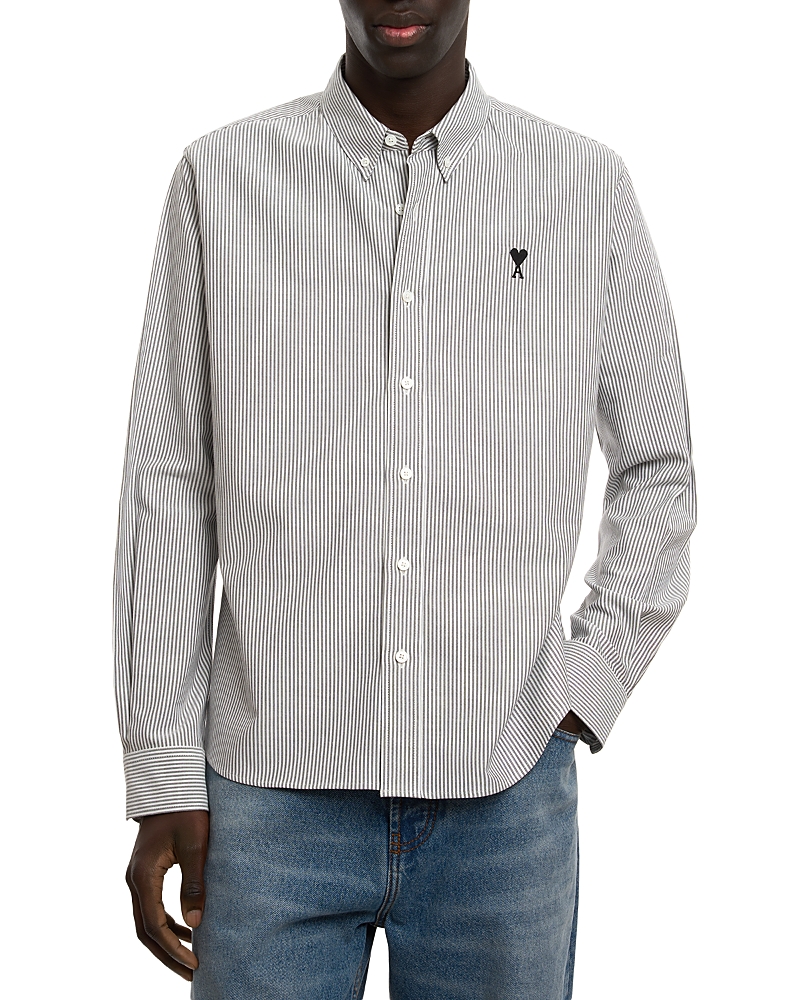 Ami Alexandre Mattiussi Button Down Collar Logo Shirt In Gray