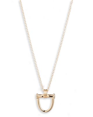 Pav&eacute; Horsebit Pendant Necklace, 16"-19"