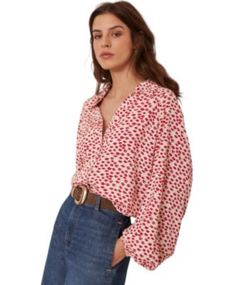  Women's Lips Print Crop Shirt
