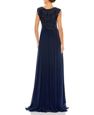  Cap Sleeve Flowy Applique Gown