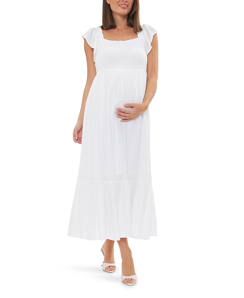 Ripe Maternity Hail Spot Convertible Maxi Maternity Dress In White
