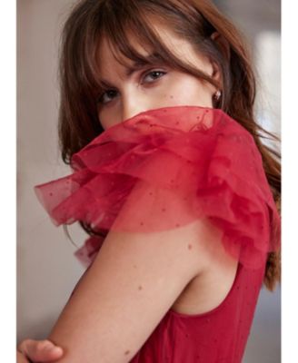  Women's Tulle Ruffle Maxi Dress