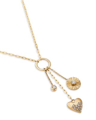 Diamond Three Charm Pendant Necklace in 14K Yellow Gold, 0.20 tcw