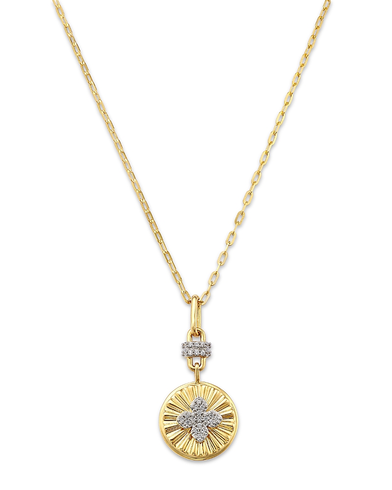 Bloomingdale's Fine Collection Diamond Sunray Disc Pendant Necklace In 14k Yellow Gold, 0.10 Tcw In Gold