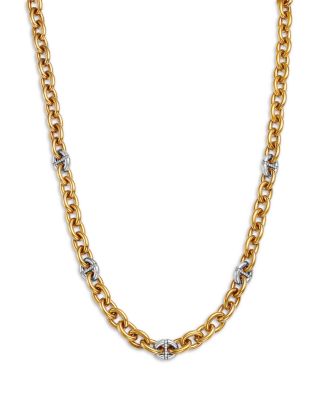 18K White & Yellow Gold Chains Diamond Link Collar Necklace, 16"
