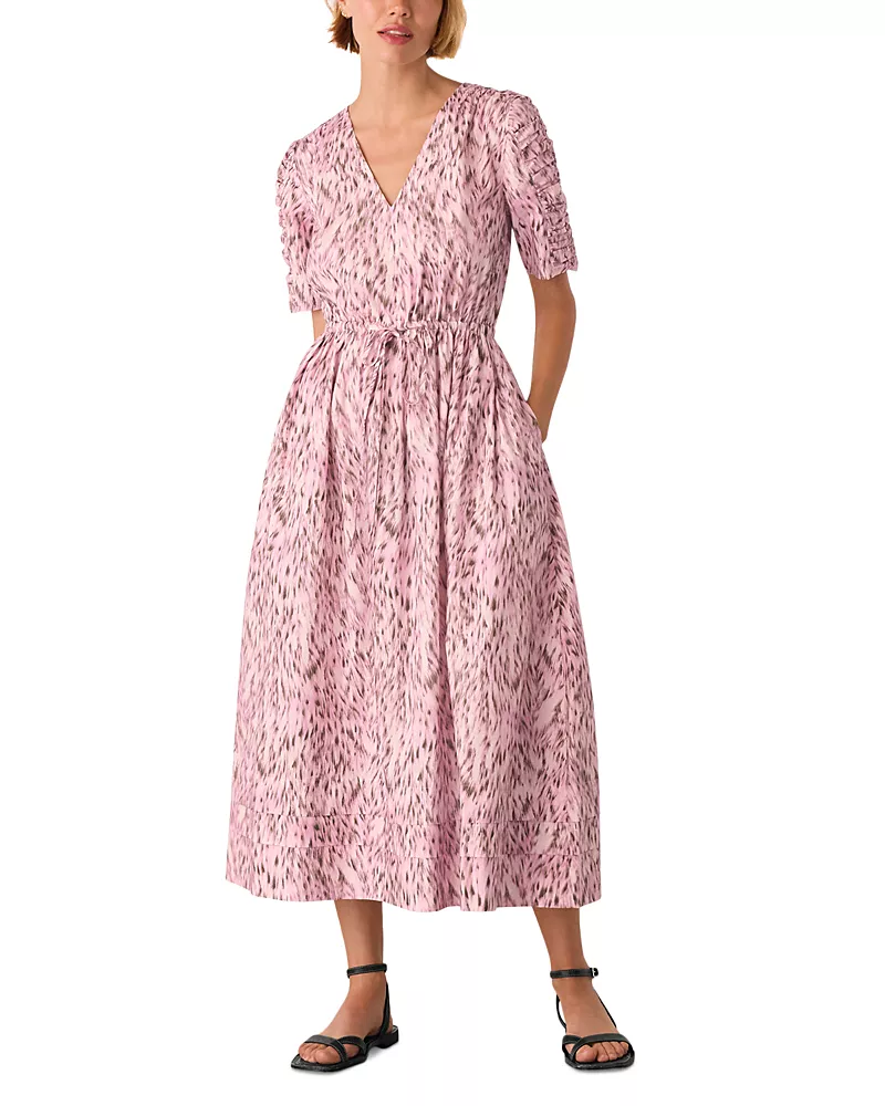Whistles Leopard Print Cotton Midi Dress
