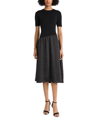 Mixed Media Elbow Sleeve Midi Dress