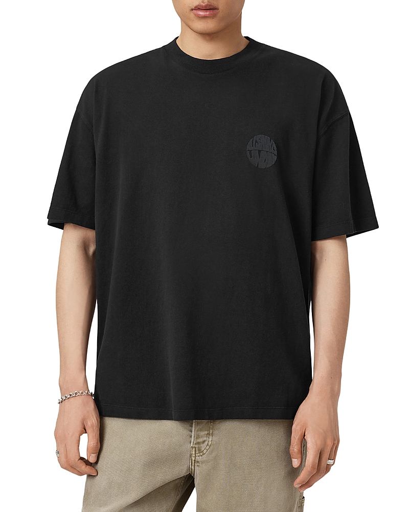 Allsaints Oversized Waved Logo Tee In Black