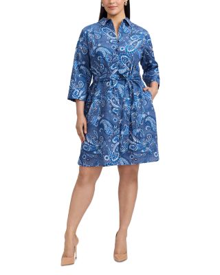 Plus Paisley Button Front 3/4 Sleeve Dress