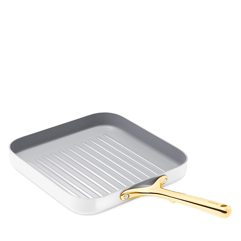 Caraway Square Grill Pan With Gold Handles In White