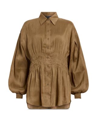 Staci Linen & Silk Smocked Shirt